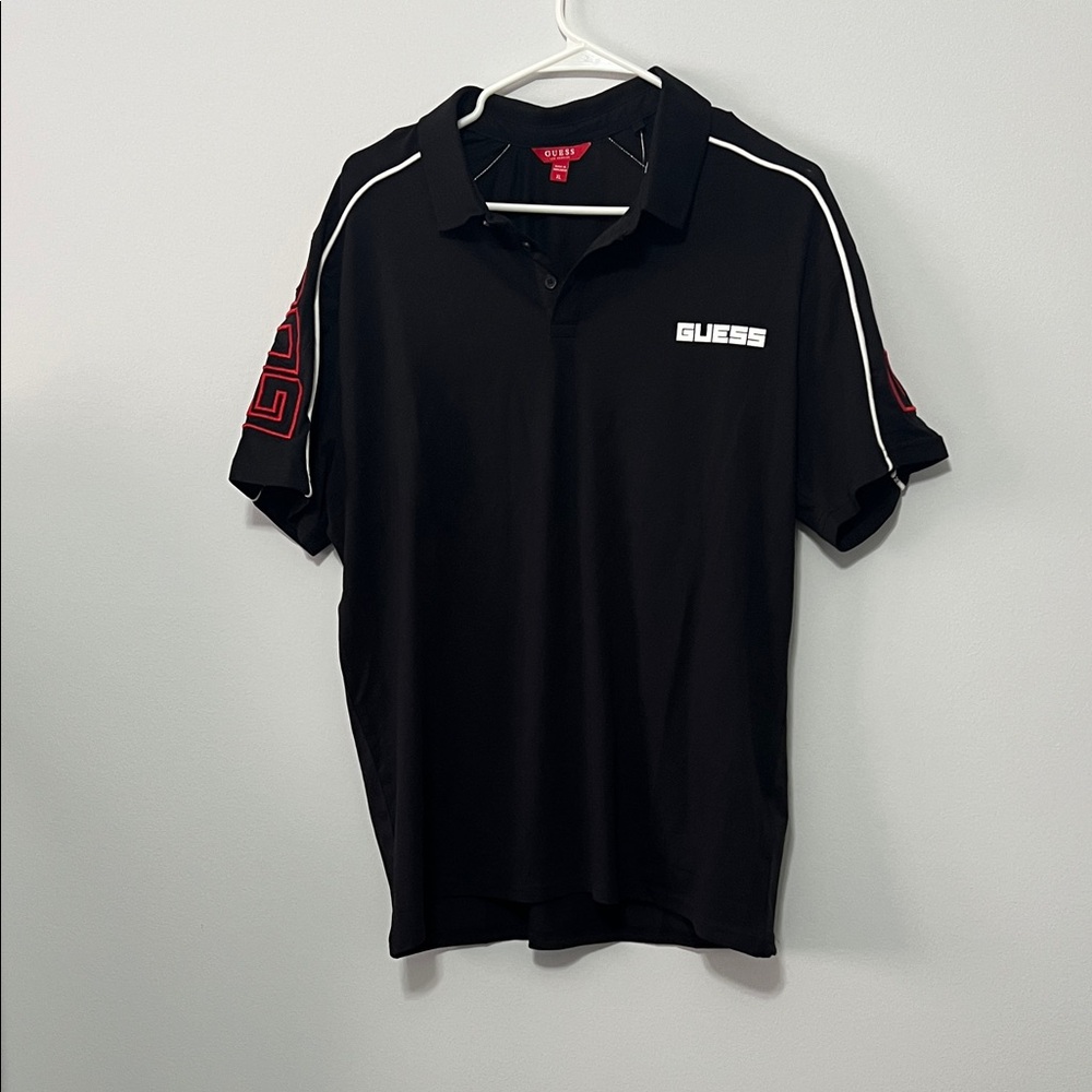 NWOT - GUESS Men's Black Polo with Red Accents